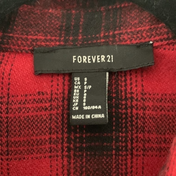Forever 21‎ Buffalo Plaid Red/black long sleeve Flannel Tunic shirt jacket S - Picture 3 of 10